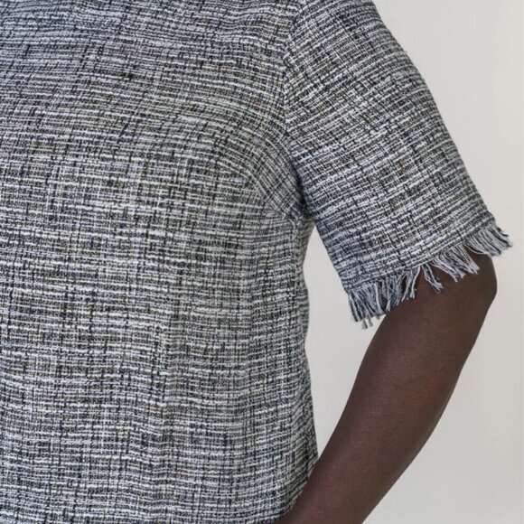 Maree Pour Toi Tweed Fringe Blouse Plus Black White NWT Workwear Business Top - Picture 2 of 13